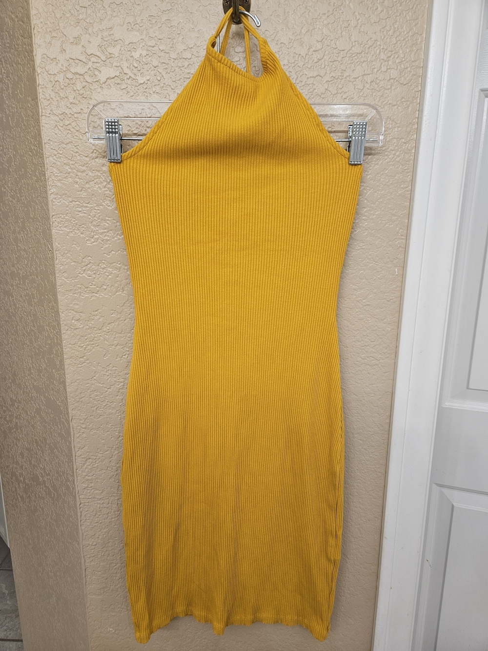 H&M Mustard Halter Ribbed Midi Dress